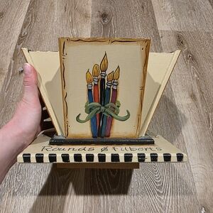 Hand-Painted Wooden Desk Organizer / Mail Holder – Folk Art Candle Design